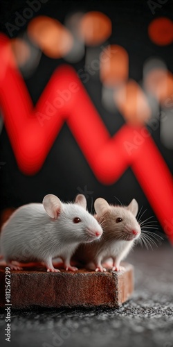 Two mice exploring a brick surface against a vibrant background