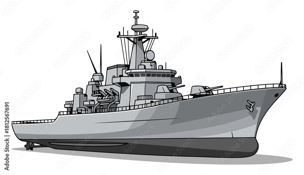 Fototapeta premium Modern Navy Destroyer Illustration A Powerful Warship Ready for Naval Operations and Maritime Defense, Ensuring Global Security