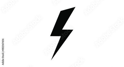 Vector illustration of a striking black lightning bolt symbol, representing power and energy, isolated on a clean