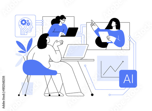 Virtual Office Spaces with AR Integration abstract concept vector illustration.