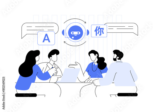 Real-Time Language Translation for Global Teams abstract concept vector illustration.