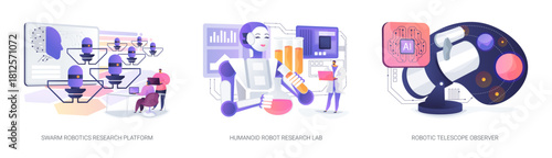 Research Robots for Science and Discovery abstract concept vector illustrations.
