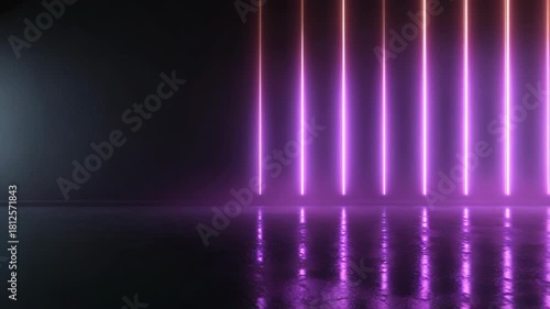 Wallpaper Mural Abstract neon glow with vertical pink light stripes on reflective surface Torontodigital.ca
