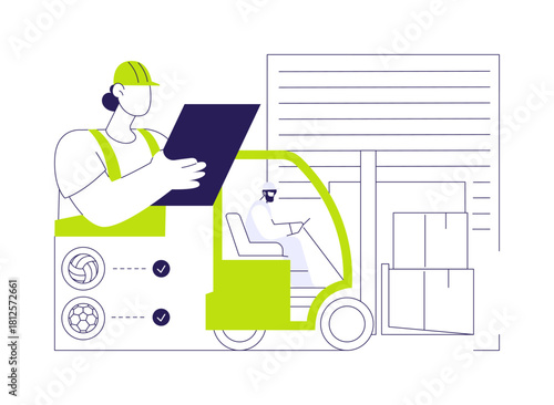 Unloading goods abstract concept vector illustration.