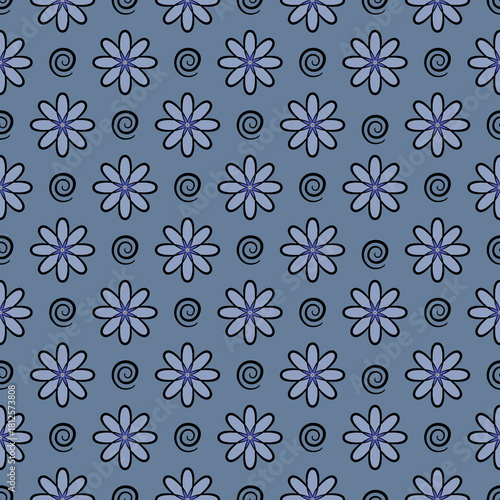 Flower- seamless pattern with blue-gray background