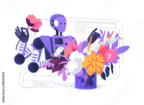 Robotic Flower Arrangement abstract concept vector illustration.