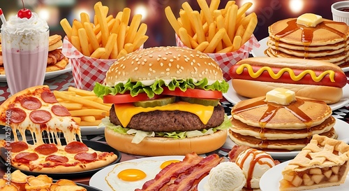 Grilled fast food sandwiches with bacon and cheese on white isolated background