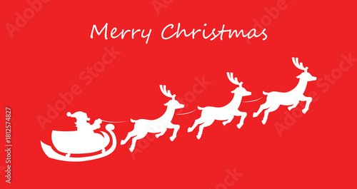 Santa Claus rides in a sleigh in harness on the reindeer Vector Christmas element
