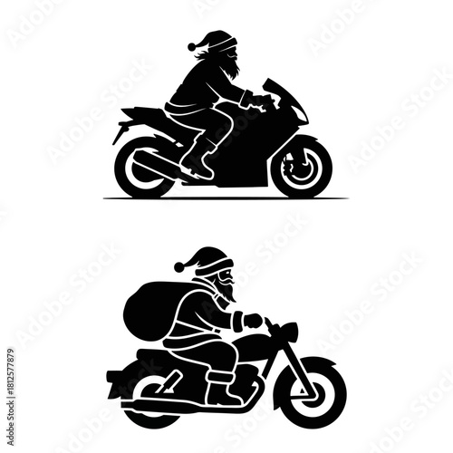 Santa Claus silhouette riding motorcycle to deliver Christmas gifts fast