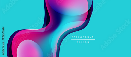 Abstract fluid shapes, vibrant colors, turquoise background. Modern design element, dynamic composition, smooth gradients present.