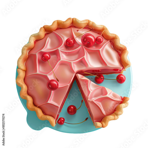 3D Cherry Cake Slice Dessert Illustration isolated on transparent background