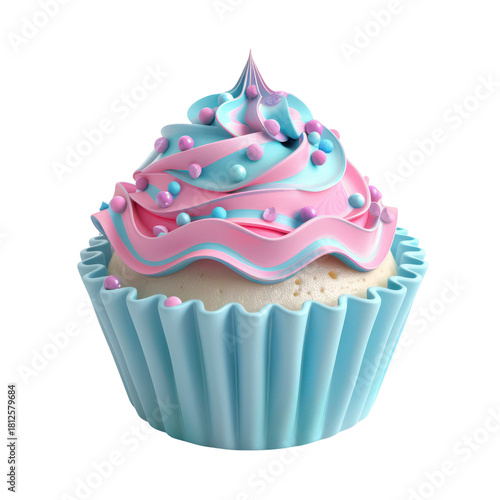3D Colorful Frosted Cupcake with Sprinkles Illustration isolated on transparent background
