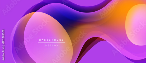 Abstract fluid shapes blend, creating vibrant purple, orange gradients. Modern design suggests movement, energy, visual appeal. Background features text elements.