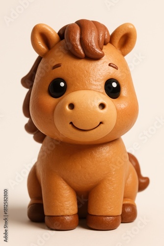 Smiling Kawaii Horse, Brown Pony, 3D Character