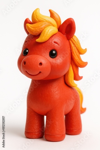 Cute Red Kawaii Horse with Yellow Mane, 3D Character