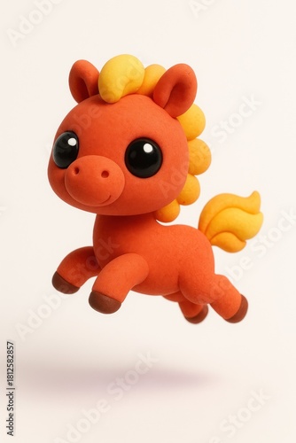 Cute Orange Kawaii Horse Sitting, 3D Character