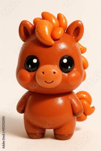 Cute Orange Kawaii Horse with Big Eyes, 3D