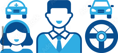 Car Driving Icons With Man And Woman Figures (22) vector
