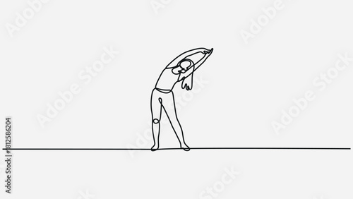 Continuous One-Line Art of a Woman Doing Side Stretch Exercise
