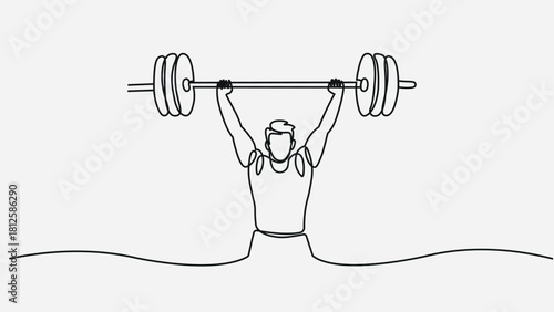 Continuous One Line Drawing- Weightlifter Overhead Lift