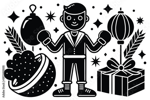 Festive boxing gifts and sales tag boxing gloves gift boxes.