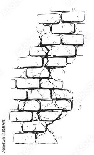 Sketchy Hand drawn Cracked Brick Wall Structure Construction Surface Illustration