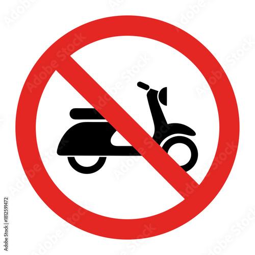 No mopeds allowed sign with a red circle and crossed icon representing prohibition of scooters. Clear communication of no mopeds policy for public spaces and safety regulations.