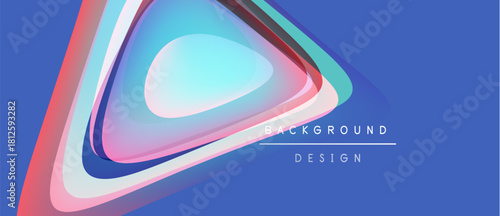 Abstract geometric design features layered triangles. Vibrant colors blend into smooth gradients. Background is deep blue. Minimalist aesthetic.