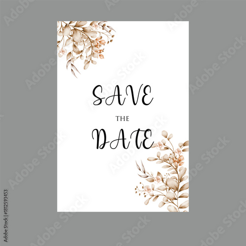 Elegant Save the Date Invitation: A beautifully designed invitation card, adorned with delicate botanical illustrations, announces a special upcoming event.