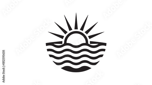 Sunrise over the ocean waves minimalist vector illustration perfect for logo design or a travel blog icon