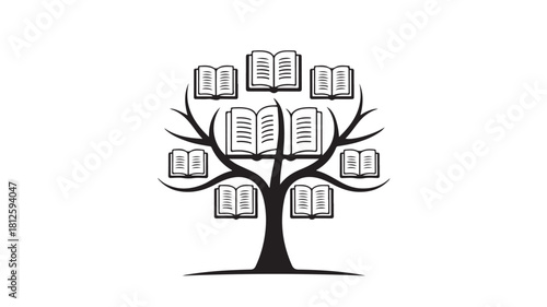 Tree of knowledge vector illustration stylized tree with book icons concept for education and learning