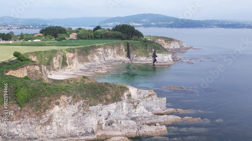 Aerial Flyover of Ares Estuary: Sea, Beach and Cliffs -2391