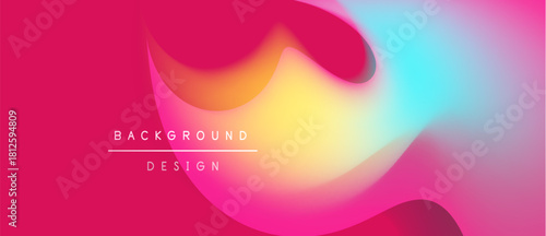 Abstract fluid shapes blend vibrant colors. Pink, yellow, cyan create dynamic background design. Smooth gradients offer modern aesthetic.