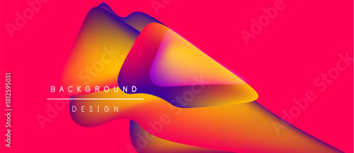 Abstract fluid shapes overlap, vibrant colors blend. Pink backdrop emphasizes dynamic design elements. Modern, energetic composition.