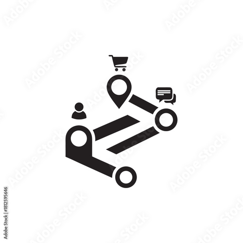 Black and White Vector Icon for Business Network Ecommerce Customer Journey and Communication