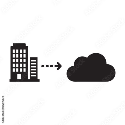 Business to Cloud Migration Black and White Vector Icon for IT and Enterprise