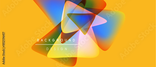 Vibrant geometric shapes overlap, creating colorful abstract background. Yellow dominates canvas, text reads background design.