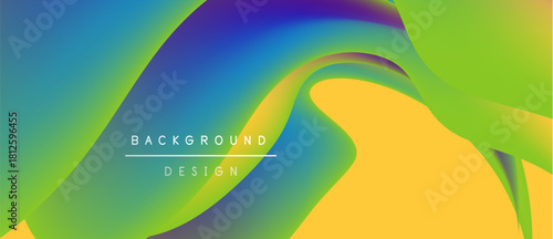 Abstract fluid shapes, vibrant colors blend. Modern design elements create dynamic background. Text reads background design.