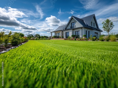 Wallpaper Mural Modern house with lush green lawn under a clear blue sky Torontodigital.ca