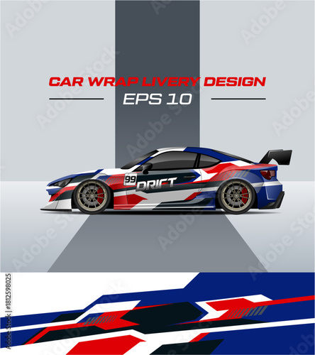 Car wrap livery design for stripe racing background kit designs for vehicle, race car, rally and livery