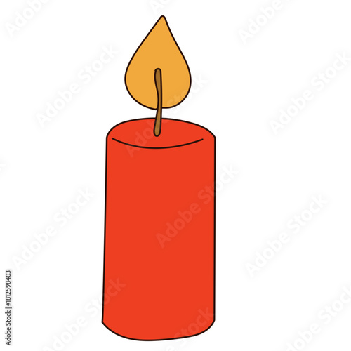 Cartoon Candle. Funny Positive Christmas Holiday Symbol   Winter Xmas or New Year Gift Decoration. 