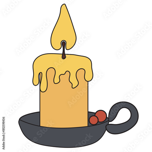 Cartoon Candle. Funny Positive Christmas Holiday Symbol   Winter Xmas or New Year Gift Decoration. 