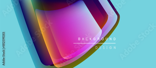 Abstract layers create vibrant, flowing shapes. Gradient colors blend, forming dynamic visual effect. Turquoise background complements design.