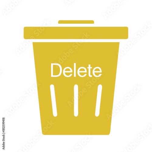 Yellow delete trash bin icon in flat style