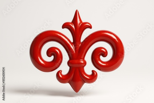 Kazakh Ornament with Swirls, 3D Red