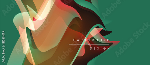 Abstract fluid shapes blend, creating vibrant color gradients. Text reads background design over flowing forms. Modern, dynamic visual.