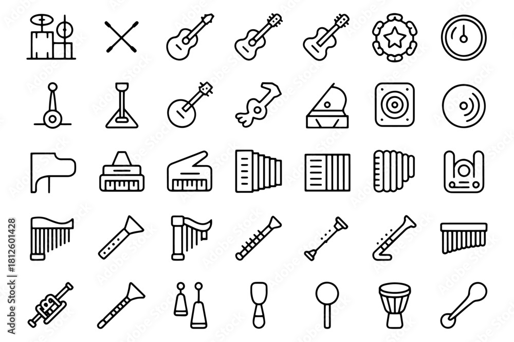 Obraz premium Set of musical instrument icons thin line vector illustration for music store concert and education isolated on white background