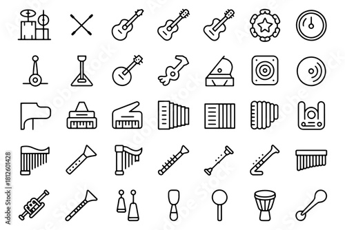 Set of musical instrument icons thin line vector illustration for music store concert and education isolated on white background