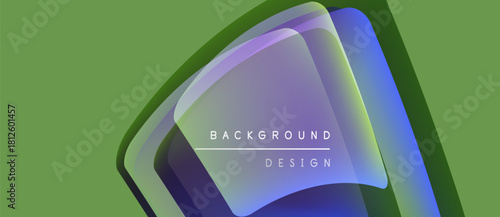 Abstract layers overlap, creating vibrant color gradients. Text reads background design within shape. Olive green backdrop completes composition.