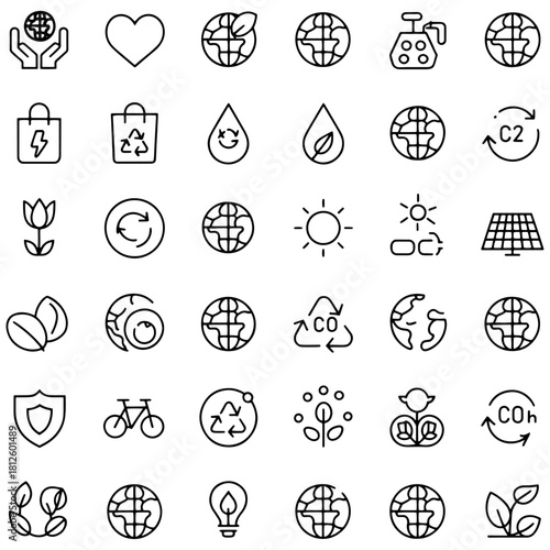 Set of ecology and environment icons thin line vector glyphs for sustainable living and green energy isolated on white background